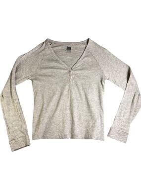 NWOT Y2K Love To Lounge Ribbed Knit Henley Women's M Gray Twilight Cozy Grunge